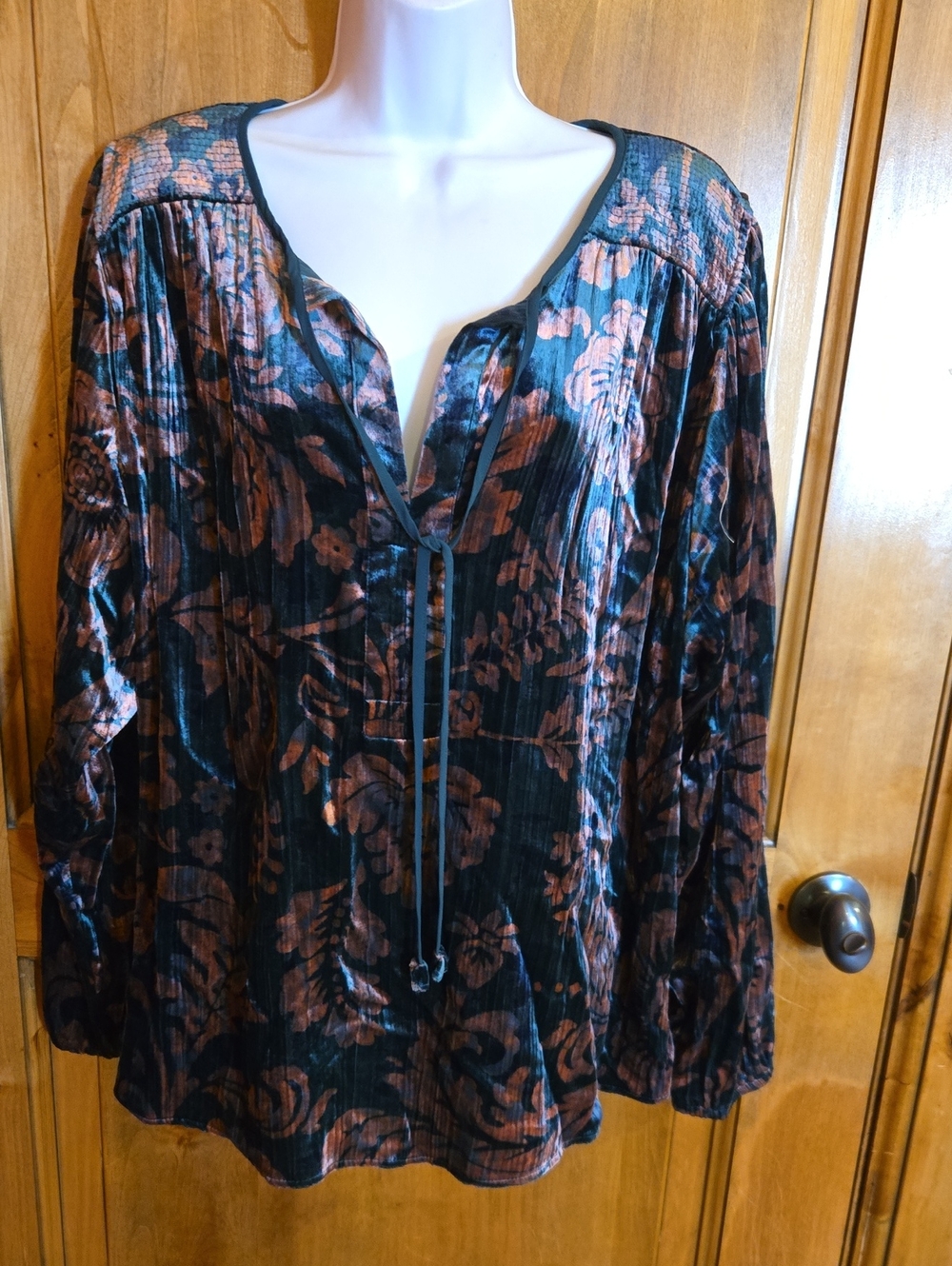 Anthropologie Faustine Peasant Blouse Size XL Velvet Shimmer Balloon Sleeve